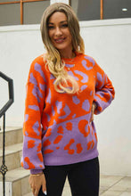 Load image into Gallery viewer, Woven Right Leopard Round Neck Dropped Shoulder Sweater