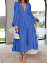 Load image into Gallery viewer, Deep V-Neck Balloon Sleeve Plain Maxi Dress