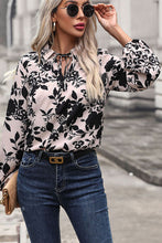 Load image into Gallery viewer, Printed Tie Neck Balloon Sleeve Blouse