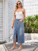 Load image into Gallery viewer, Slit Midi Denim Skirt with Pockets