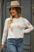 Load image into Gallery viewer, Flower Pattern Round Neck Short Sleeve Pullover Sweater