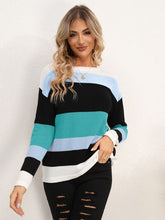 Load image into Gallery viewer, Striped Round Neck Dropped Shoulder Sweater