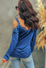 Load image into Gallery viewer, Lace Detail Cold Shoulder Long Sleeve T-Shirt