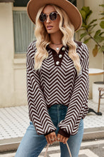 Load image into Gallery viewer, Striped Collared Neck Buttoned Pullover Sweater