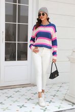 Load image into Gallery viewer, Color Block Round Neck Dropped Shoulder Sweater