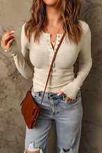 Load image into Gallery viewer, Waffle-Knit Half Snap Long Sleeve T-Shirt