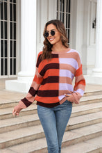 Load image into Gallery viewer, Round Neck Long Sleeve Color Block Dropped Shoulder Pullover Sweater