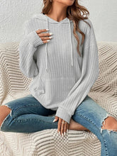 Load image into Gallery viewer, Ribbed Dropped Shoulder Drawstring Hoodie
