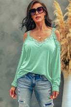 Load image into Gallery viewer, Lace Detail Cold Shoulder Long Sleeve T-Shirt