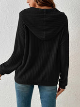 Load image into Gallery viewer, Ribbed Dropped Shoulder Drawstring Hoodie