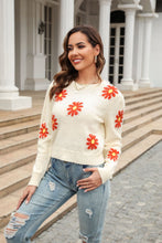 Load image into Gallery viewer, Flower Pattern Round Neck Short Sleeve Pullover Sweater