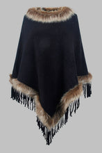 Load image into Gallery viewer, Faux Fur Trim Fringed Poncho
