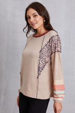 Load image into Gallery viewer, Contrast Stitching Leopard Long Sleeve Blouse