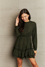 Load image into Gallery viewer, Leopard Smock Waist Long Sleeve Dress