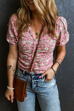 Load image into Gallery viewer, Ruched Printed Puff Sleeve Blouse