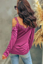Load image into Gallery viewer, Lace Detail Cold Shoulder Long Sleeve T-Shirt
