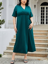 Load image into Gallery viewer, Plus Size Slit Surplice Short Sleeve Midi Dress