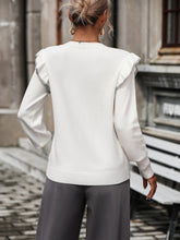 Load image into Gallery viewer, Round Neck Ruffle Trim Long Sleeve Pullover Sweater