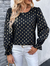 Load image into Gallery viewer, Double Take Printed Round Neck Flounce Sleeve Blouse