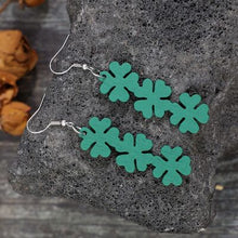 Load image into Gallery viewer, Lucky Clover Wooden Dangle Earrings