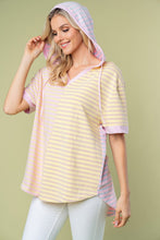 Load image into Gallery viewer, White Birch Full Size Striped Short Sleeve Drawstring Hooded Top