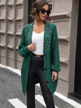 Load image into Gallery viewer, Pearl Detail Cable-Knit Button Up Cardigan