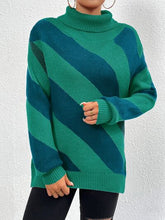 Load image into Gallery viewer, Striped Turtleneck Dropped Shoulder Sweater