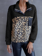 Load image into Gallery viewer, Leopard Quarter-Snap Teddy Sweatshirt