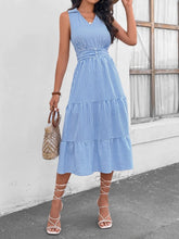 Load image into Gallery viewer, Striped Johnny Collar Sleeveless Midi Dress