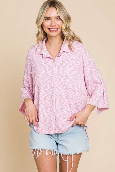 Load image into Gallery viewer, Culture Code Button Up Drop Shoulder Slit Shirt