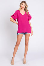 Load image into Gallery viewer, GeeGee V-Neck Ruffle Trim Short Sleeve Blouse