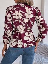 Load image into Gallery viewer, Printed Tie Neck Flounce Sleeve Blouse