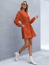 Load image into Gallery viewer, Drawstring Round Neck Dropped Shoulder Mini Dress