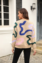 Load image into Gallery viewer, Printed Round Neck Dropped Shoulder Pullover Sweater