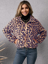 Load image into Gallery viewer, Drawstring Leopard Zip Up Jacket