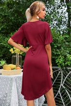 Load image into Gallery viewer, Flare Sleeve Surplice Tulip Hem Dress