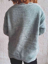 Load image into Gallery viewer, Notched Dropped Shoulder Long Sleeve Sweater