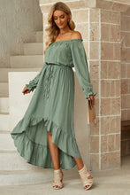 Load image into Gallery viewer, Drawstring Off-Shoulder Flounce Sleeve Dress