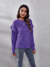 Load image into Gallery viewer, Ruffled Round Neck Dropped Shoulder Sweater