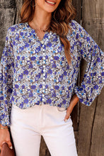 Load image into Gallery viewer, Printed Notched Balloon Sleeve Blouse