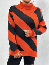 Load image into Gallery viewer, Striped Turtleneck Dropped Shoulder Sweater