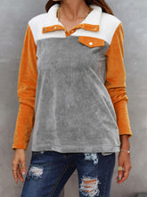 Load image into Gallery viewer, Color Block Collared Sweatshirt with Pockets
