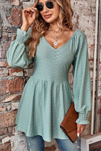 Load image into Gallery viewer, Peplum V-Neck Long Sleeve Blouse