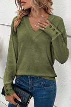Load image into Gallery viewer, Decorative Button V-Neck Long Sleeve T-Shirt