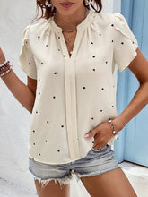 Load image into Gallery viewer, Heart Print Notched Petal Sleeve Blouse
