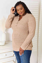 Load image into Gallery viewer, Double Take Notched Neck Ribbed Long Sleeve T-Shirt