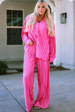 Load image into Gallery viewer, Pleated Button Up Shirt and Wide-Leg Pants Set