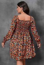 Load image into Gallery viewer, Plus Size Floral Square Neck Smocked Mini Dress