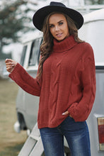 Load image into Gallery viewer, Cable-Knit Turtleneck Dropped Shoulder Sweater