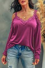 Load image into Gallery viewer, Lace Detail Cold Shoulder Long Sleeve T-Shirt